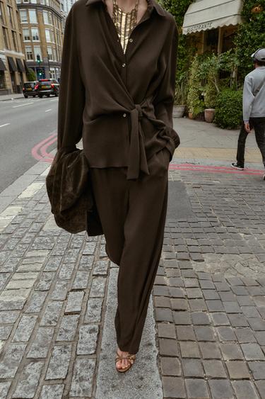 CREPE SHIRT WITH KNOT - Brown by Zara - Image 3