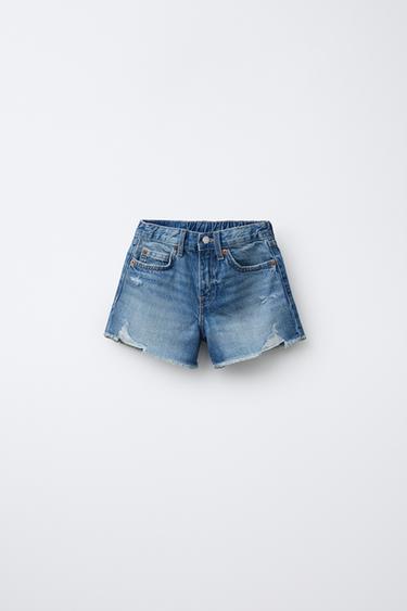 JEANS-BERMUDASHORTS MIT RISSEN - Blau von Zara