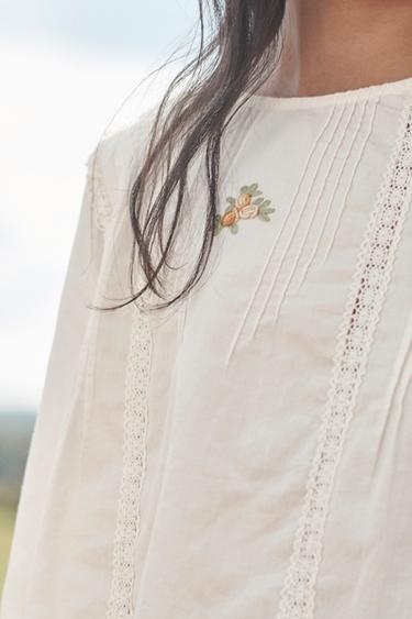 LIMITED EDITION EMBROIDERED FLORAL BLOUSE - Ecru by Zara - Image 3