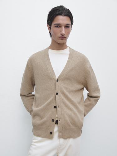 Zara Mouliné cotton knit cardigan - Greenish