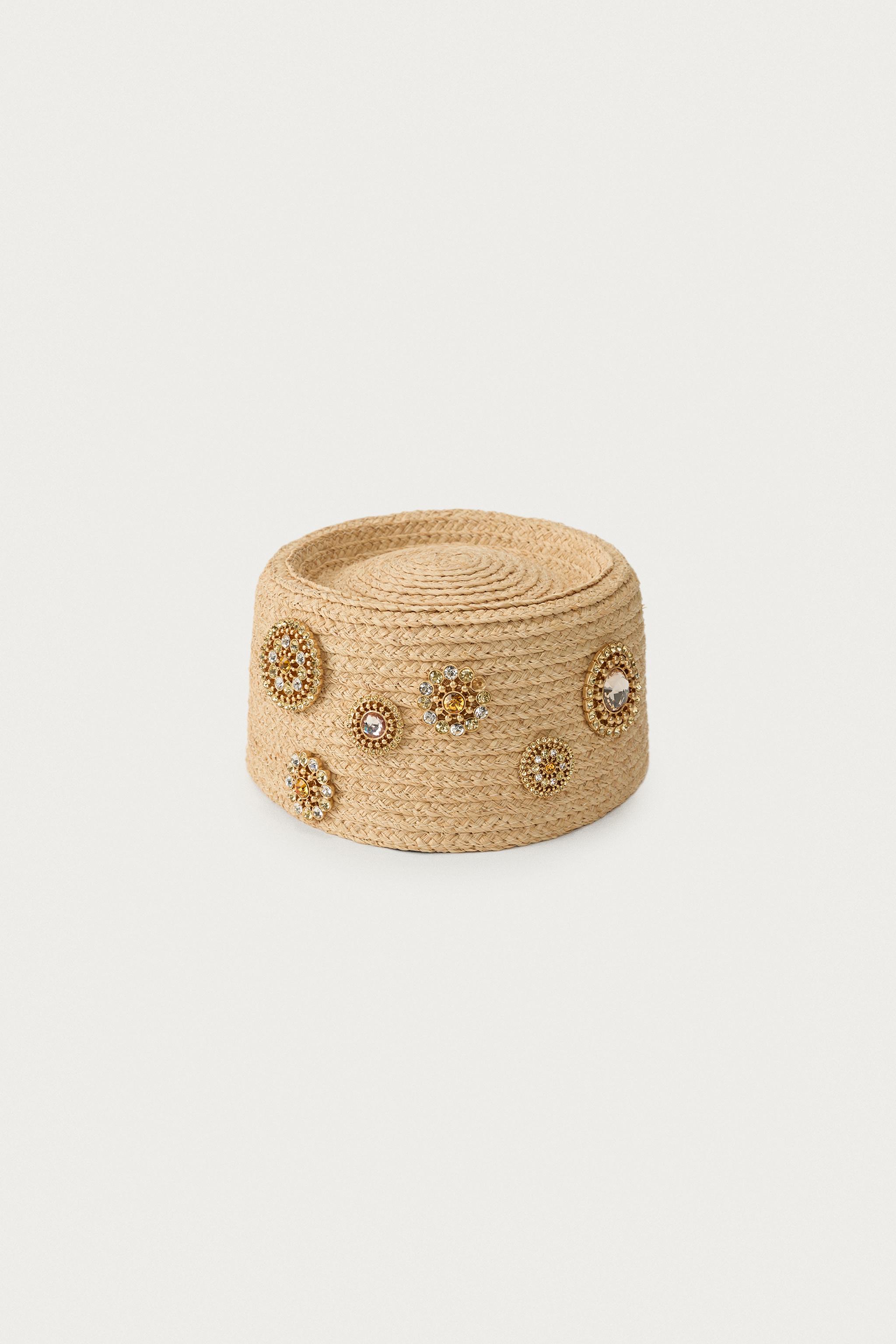 100% RAFFIA HEADPIECE WITH BROOCHES MARISA BERENSON X ZARA
