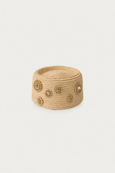 100% RAFFIA HEADPIECE WITH BROOCHES MARISA BERENSON X ZARA - Light beige by Zara - Image 1