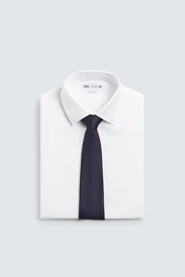 100% SILK JACQUARD CHECK TIE - Brown-Blue by Zara - Image 3