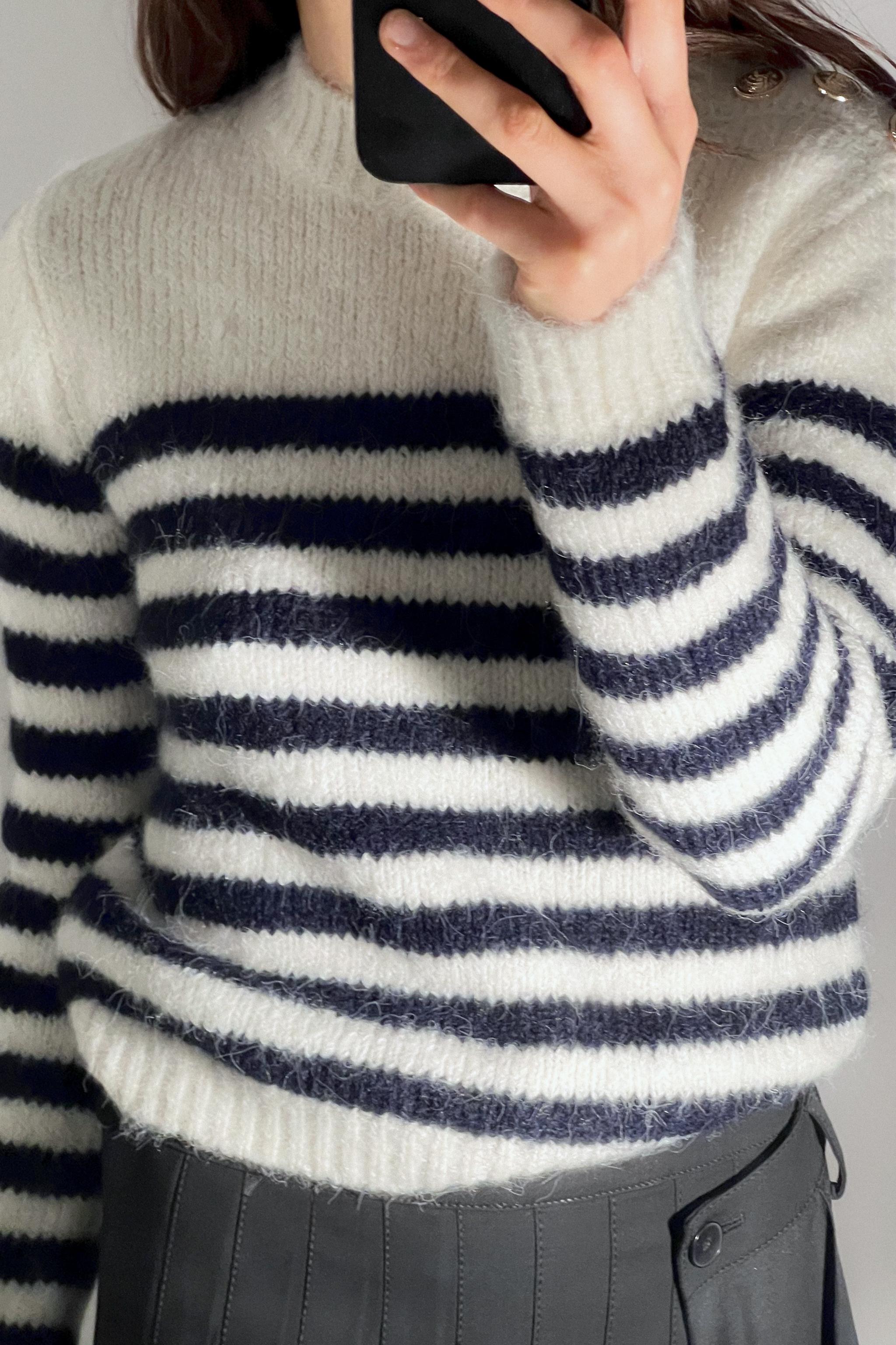 Zara Blue and White Striped Knit Duster Cardigan - Medium