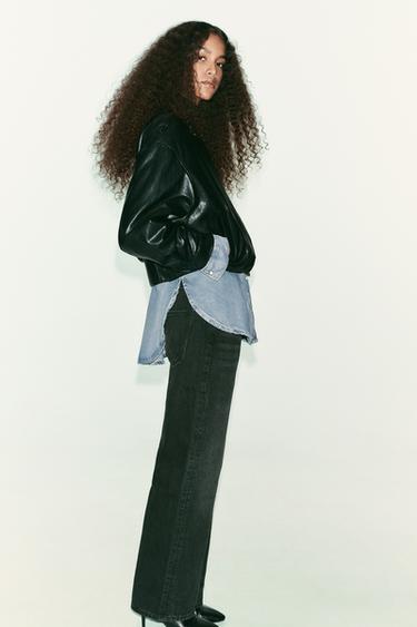 BLOUSON BOMBER MATIÈRE SYNTHÉTIQUE COL MONTANT - Noir de Zara - Image 2