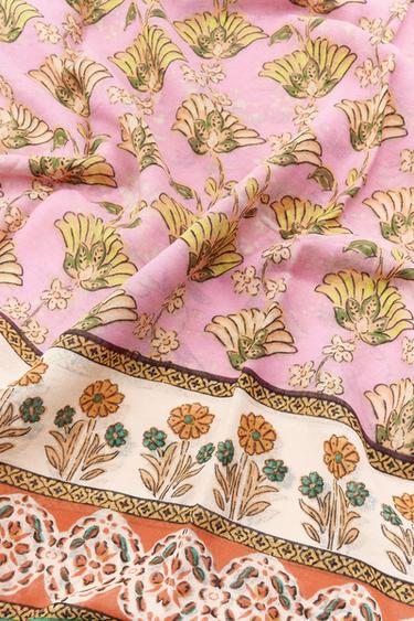 PRINTED SCARF WITH COTTON - Pink by Zara - Image 4