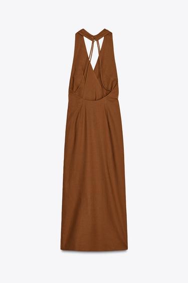 LINEN BLEND MIDI DRESS WITH GOLD APPLIQUÉ - Terracotta by Zara - Image 6