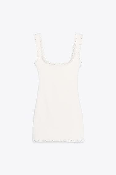 SHORT DRESS WITH TRIM - Oyster-white by Zara - Image 6