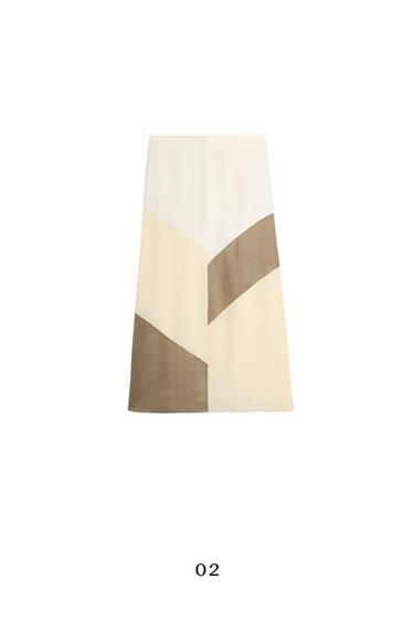 Zara Flowing patchwork midi skirt - White