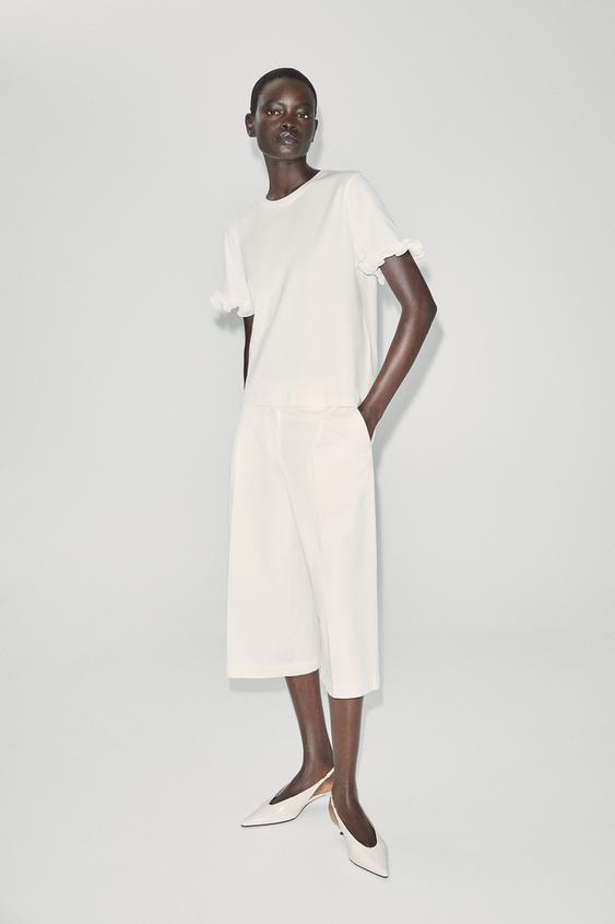 CAMISETA VOLANTES ALGODÓN - Blanco de Zara - Imagen 0