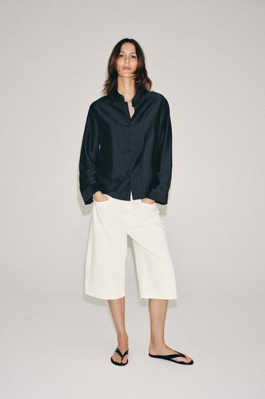 SATIJNEN BLOUSE MET LUSSEN ZW COLLECTION - Marineblauw van Zara