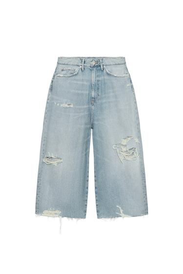 TRF MID-WAIST RIPPED DENIM JORTS - Light blue by Zara
