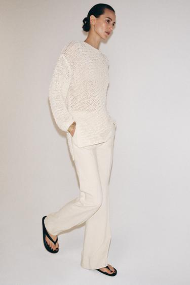 OVERSIZE ASYMMETRIC HEM KNIT JUMPER - ecru-white by Zara