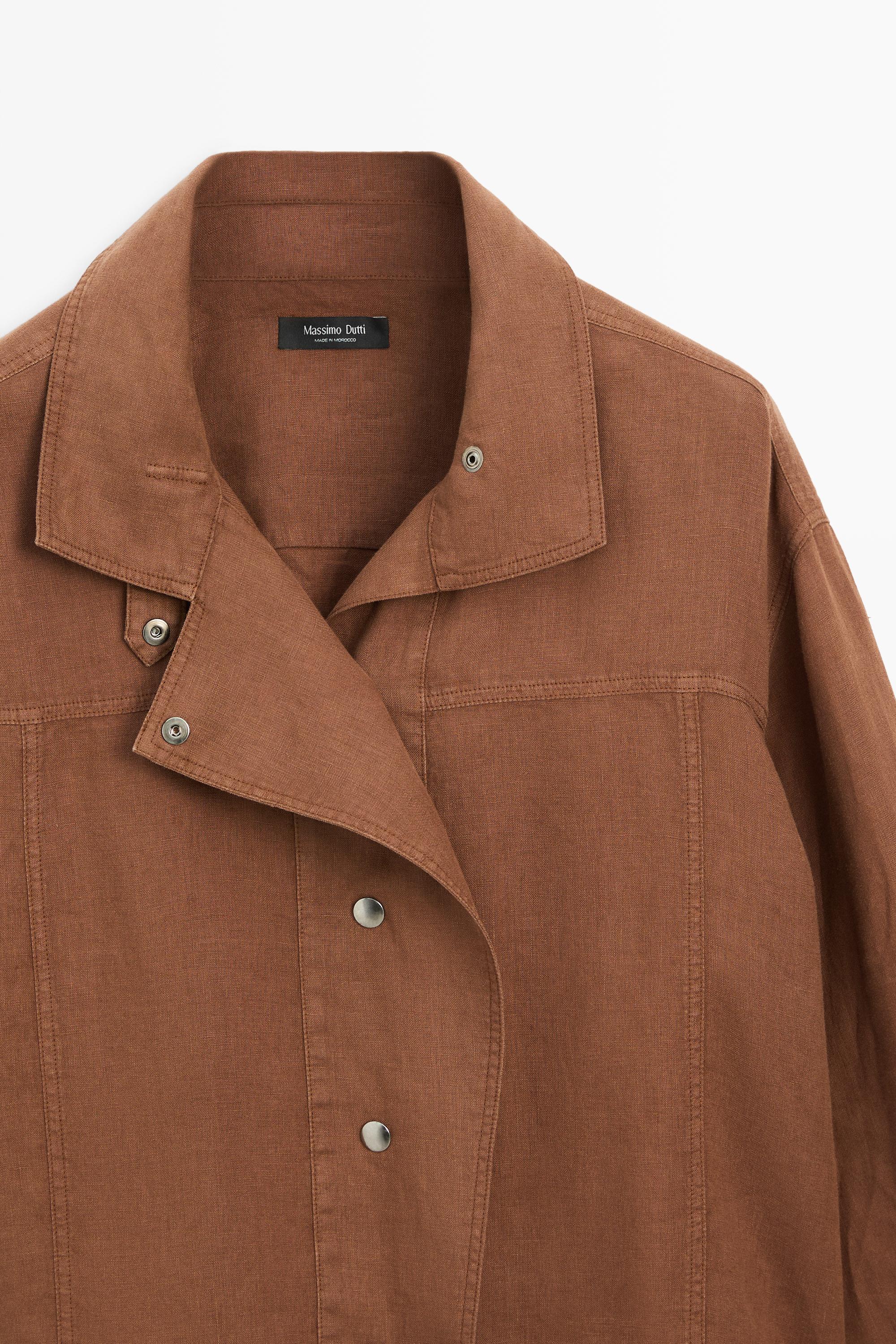 100% linen snap-button shirt - Mink marl | ZARA United States