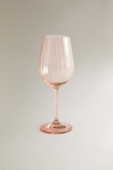 CRYSTALLINE WINE GLASS WITH RAISED DESIGN - Pink by Zara