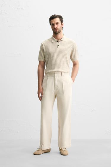 Zara RIB KNIT POLO SHIRT - Light beige - Image 0