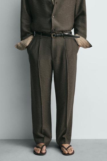 PANTALON FLUIDE PLIS STRUCTURÉ - Marron / Taupe de Zara - Image 1