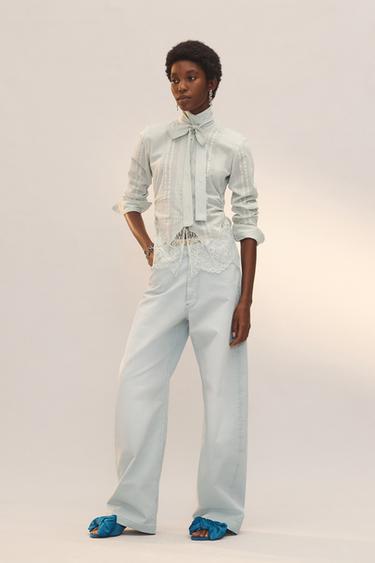 LIMITED EDITION LACE SHIRT WITH TIES - Sea green by Zara