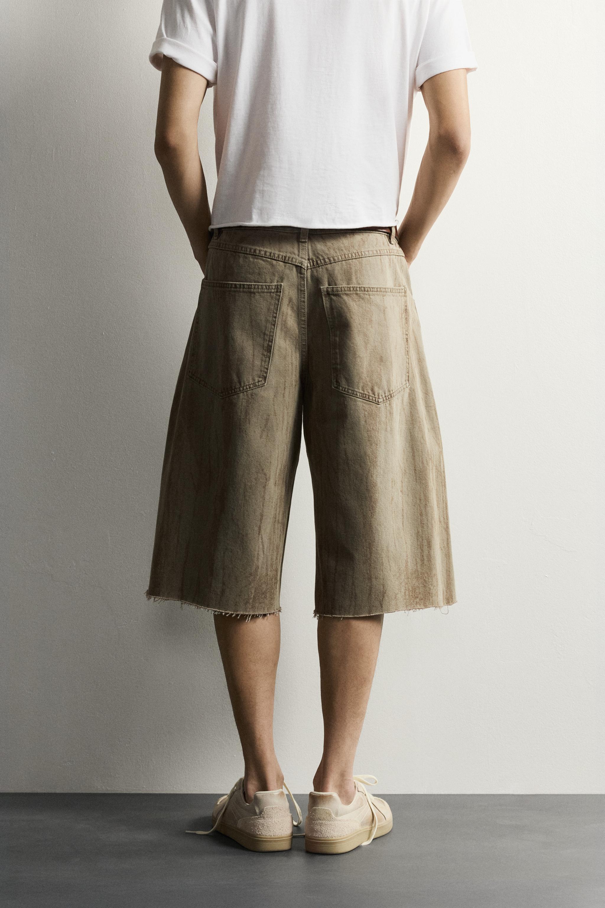 WASHED PRINT DENIM JORTS