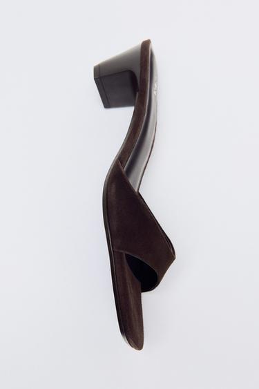 SUEDE KITTEN-HEEL SANDALS - Brown by Zara