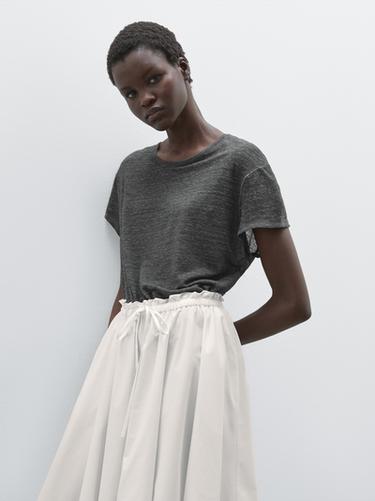 Zara 100% linen short sleeve T-shirt - Charcoal gray