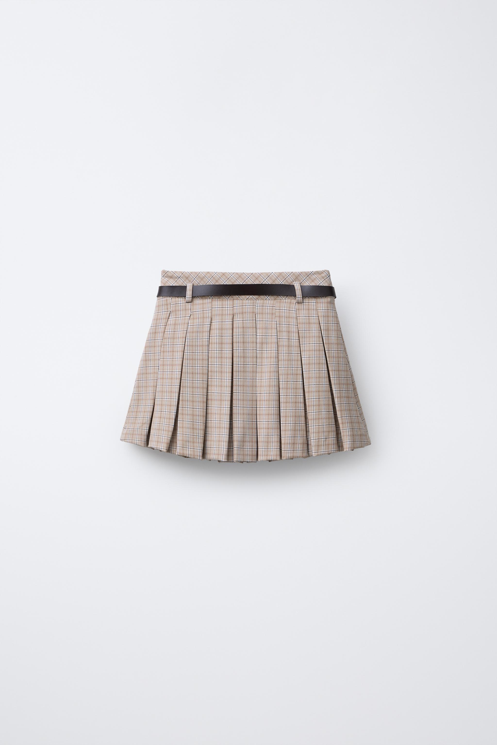 BOX PLEAT BELTED SKIRT