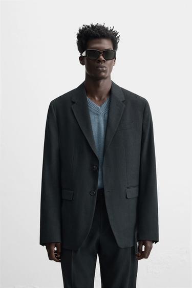 BLAZER DE COSTUME AVEC CHANVRE - LAINE - Bleu marine de Zara - Image 1