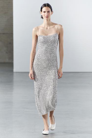 ПЛАТЬЕ-КОМБИНАЦИЯ С ПАЙЕТКАМИ — ZW COLLECTION — СЕРЕБРИСТЫЙ от Zara — изображение 0