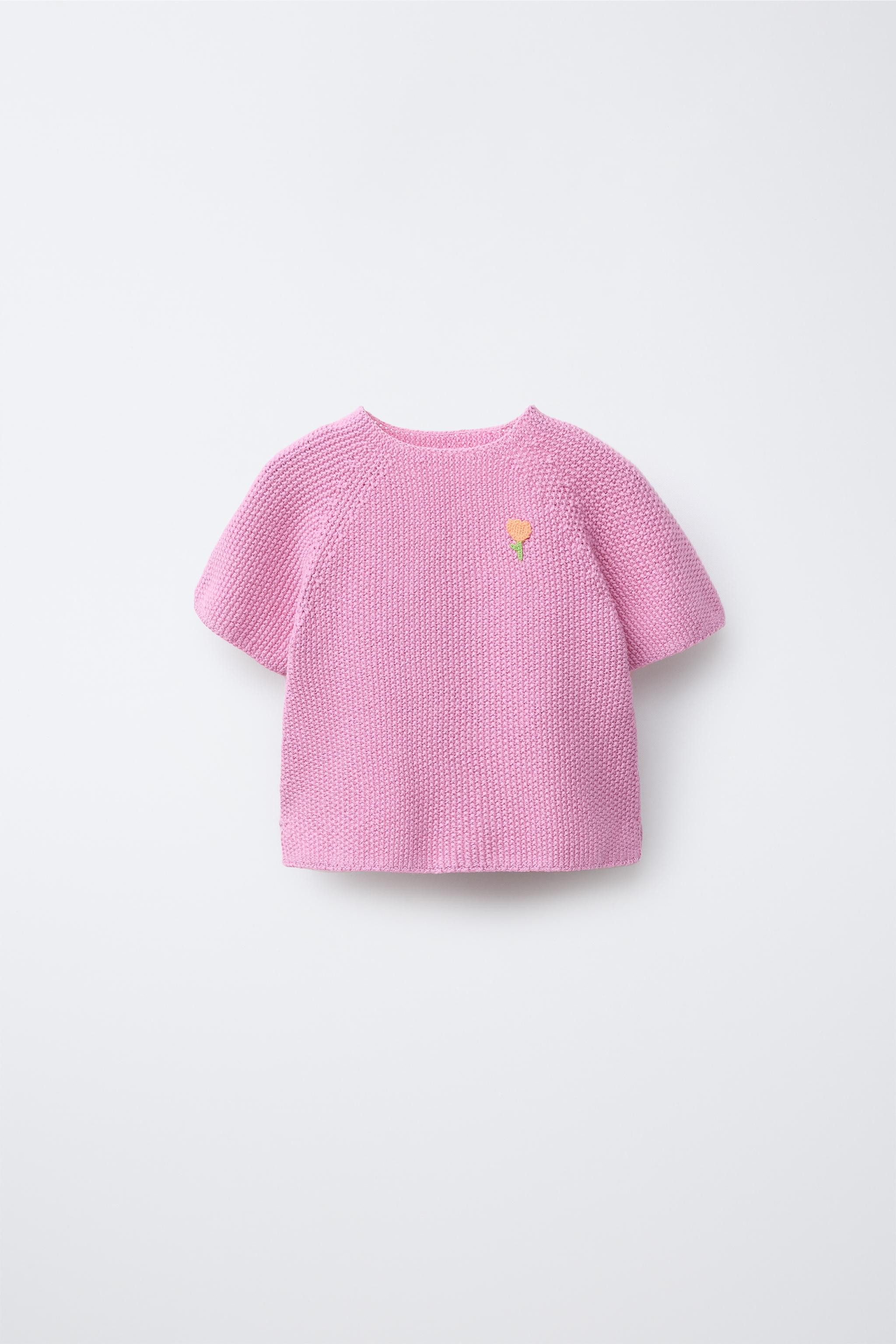 SHORT SLEEVE SWEATER WITH EMBROIDERED PATCH Pink ZARA South Africa