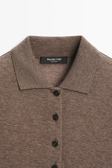 Long sleeve wool polo shirt — Bone 2