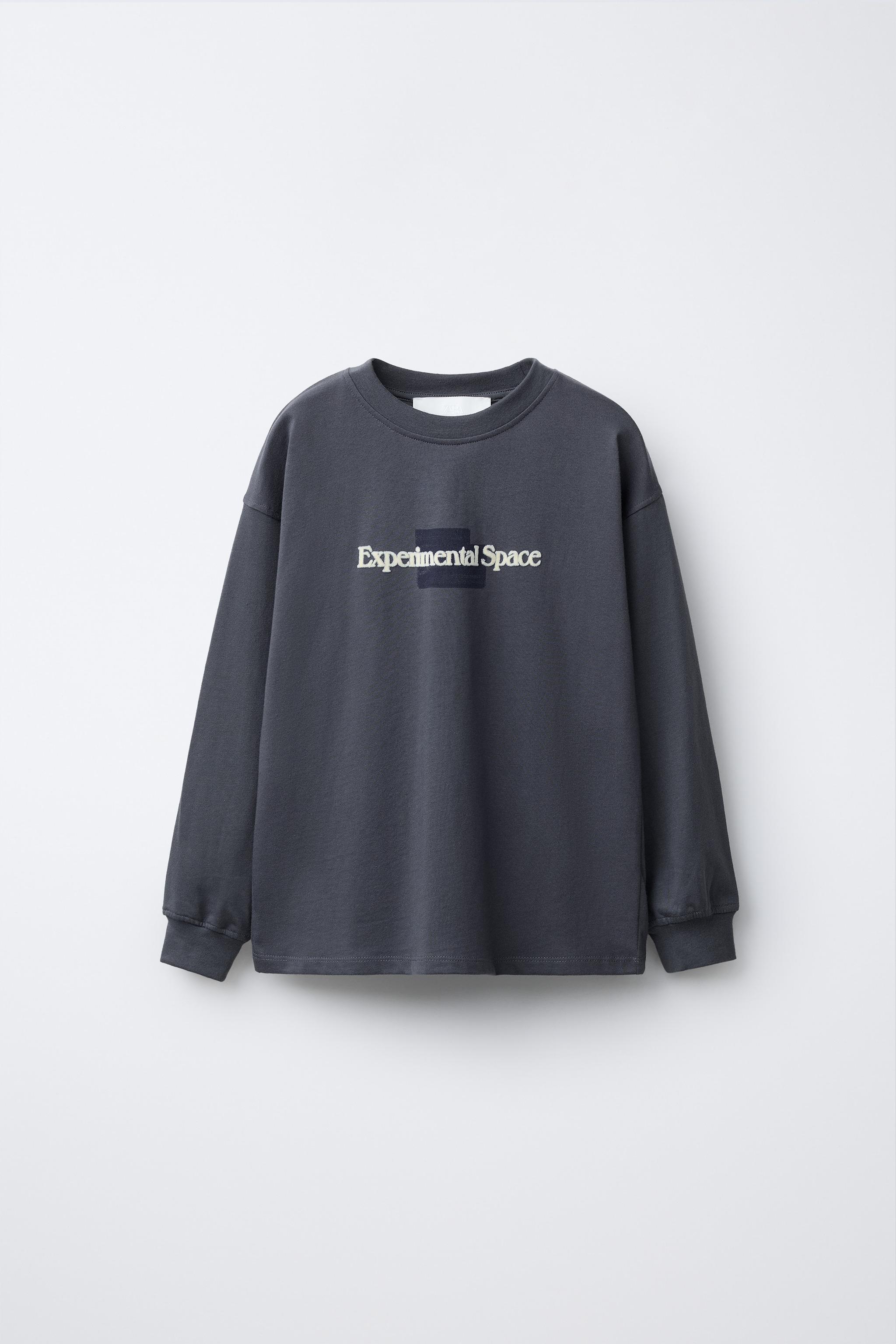 フロック加工テキストTシャツ - カーボングレー | ZARA Japan / 日本