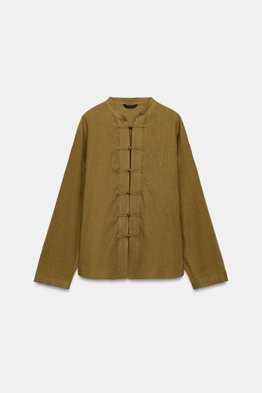 Zara LINEN SHIRT WITH FROG FASTENING - Oil