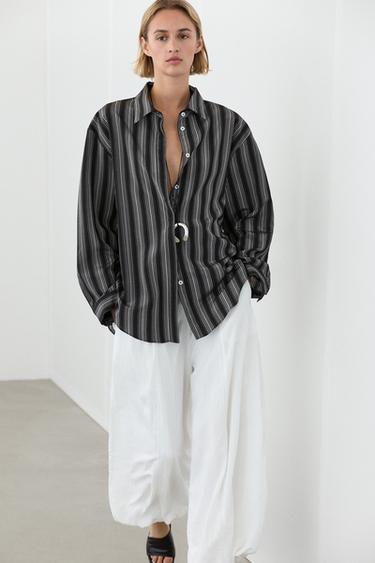 Zara Flowing shirt with striped detailing - Black