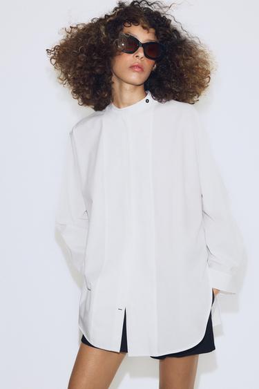 CAMISA OVERSIZE DE POPELINA ZW COLLECTION - Branco-marfim da Zara