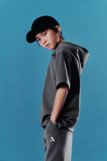 Zara SPORTY SHORT SLEEVE MODAL HOODIE - Anthracite grey