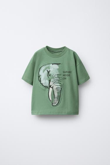 EMBOSSED ANIMAL T-SHIRT - Mid-green by Zara