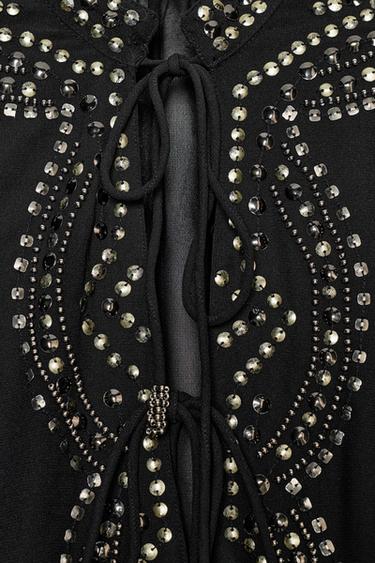 SEMI-SHEER BEADED BLOUSE - Black by Zara - Image 8