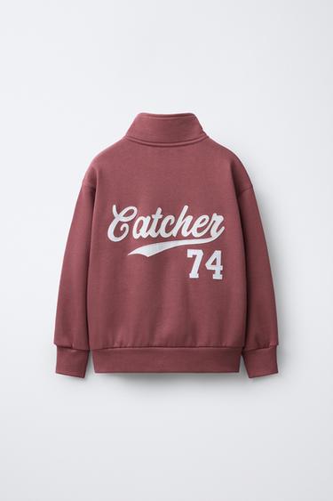 EMBROIDERED JOGGING SWEATSHIRT WITH LABEL - Burgundy by Zara - Image 1