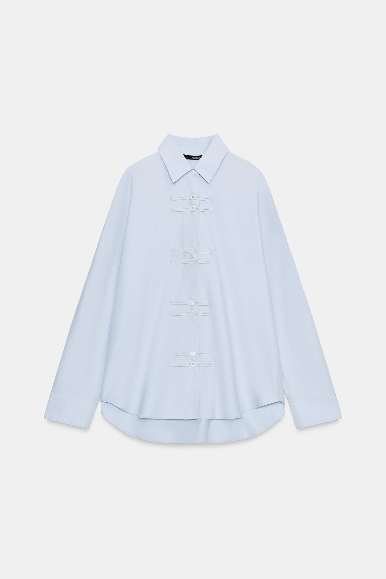 ZW COLLECTION OXFORD FROG FASTENING SHIRT — Sky blue