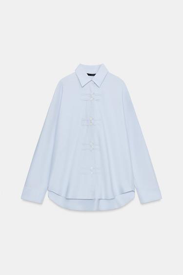 ZW COLLECTION OXFORD FROG FASTENING SHIRT — Sky blue 1