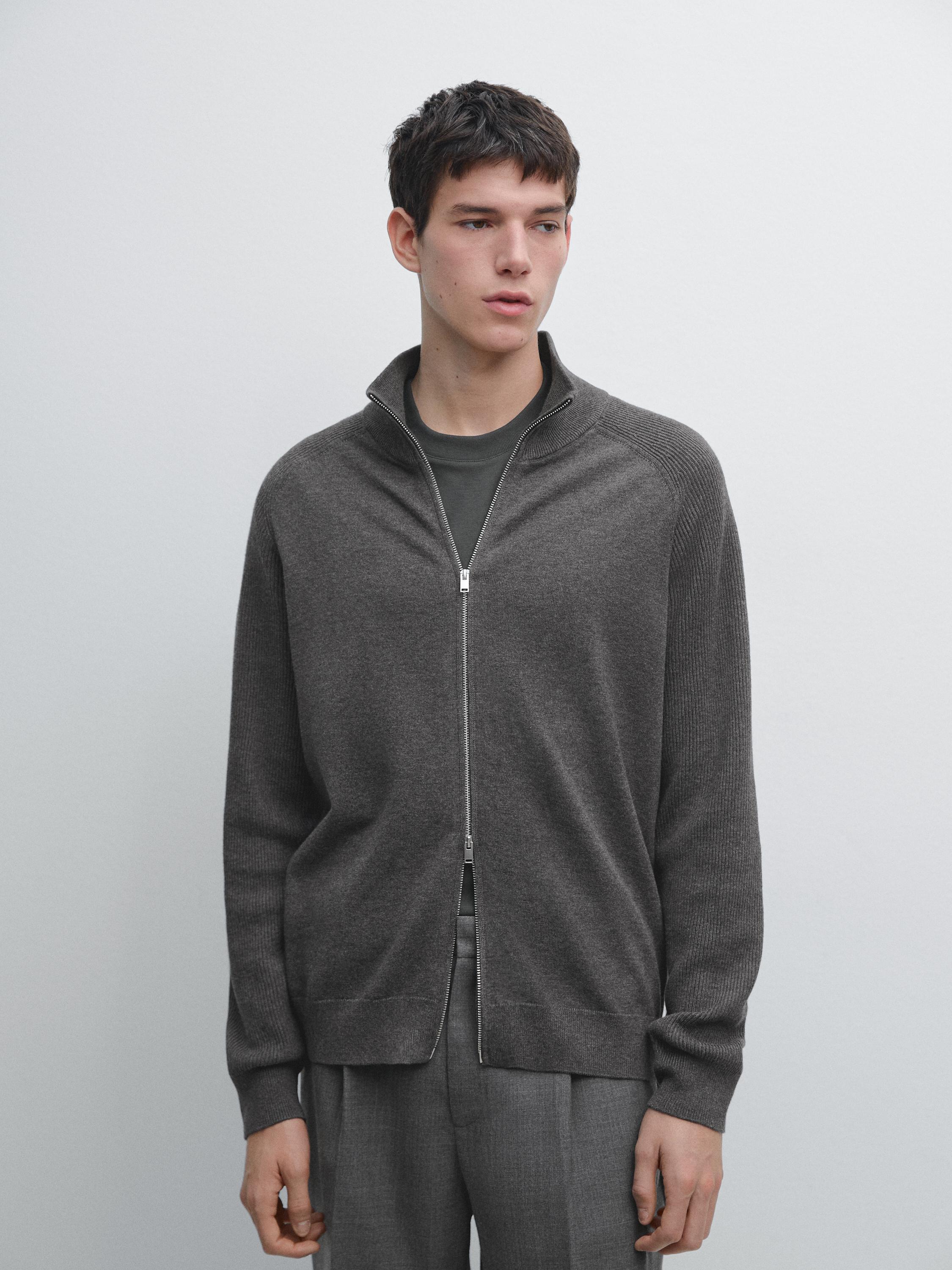 Knit cotton blend cardigan with raglan sleeves — Mid-gray