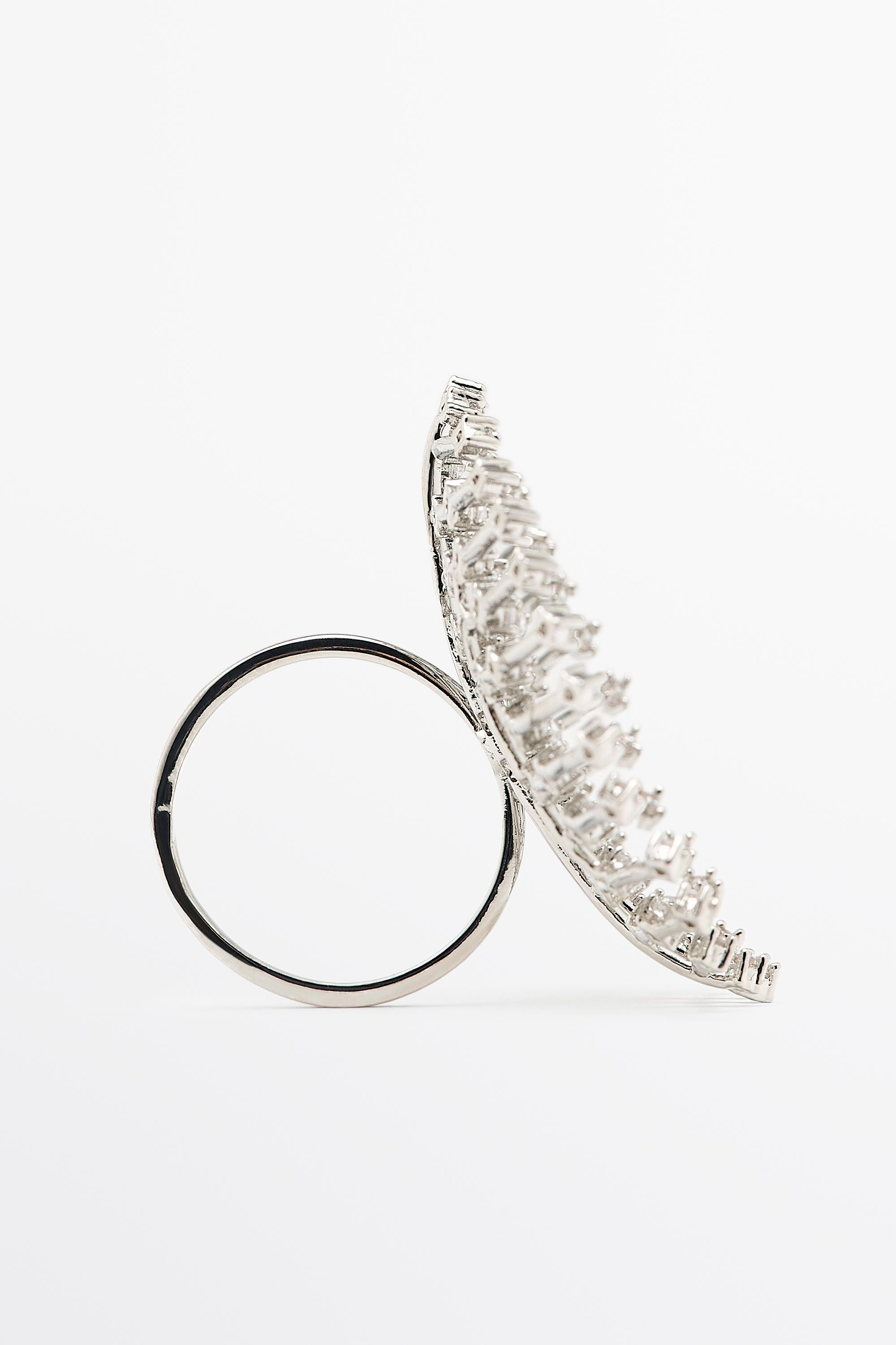 Panoramic rhinestone ring — Silver