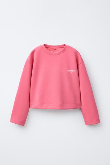 SPORTY HOODIE WITH SLOGAN - Coral by Zara