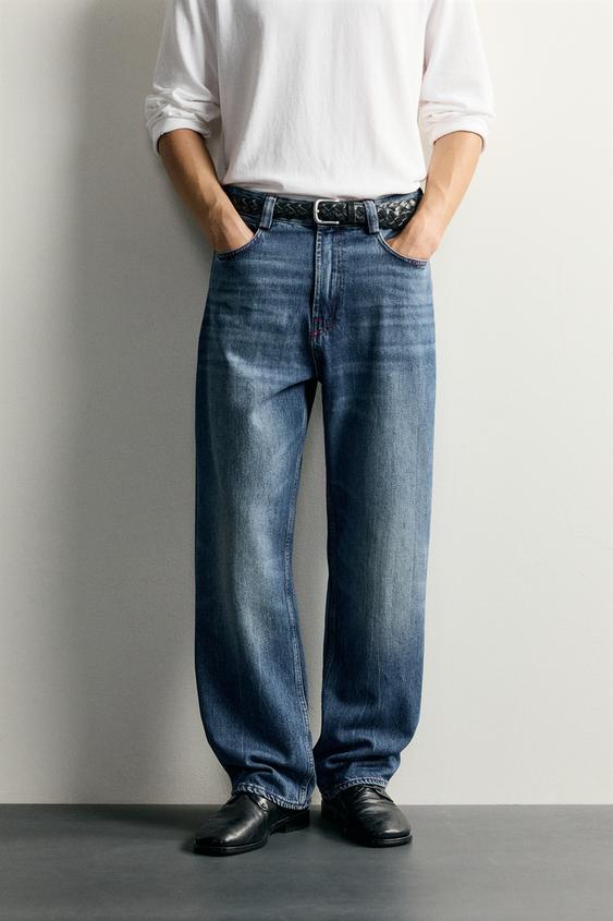 JEAN STRAIGHT FIT À SURPIQÛRES CONTRASTÉES - Bleu de Zara - Image 1