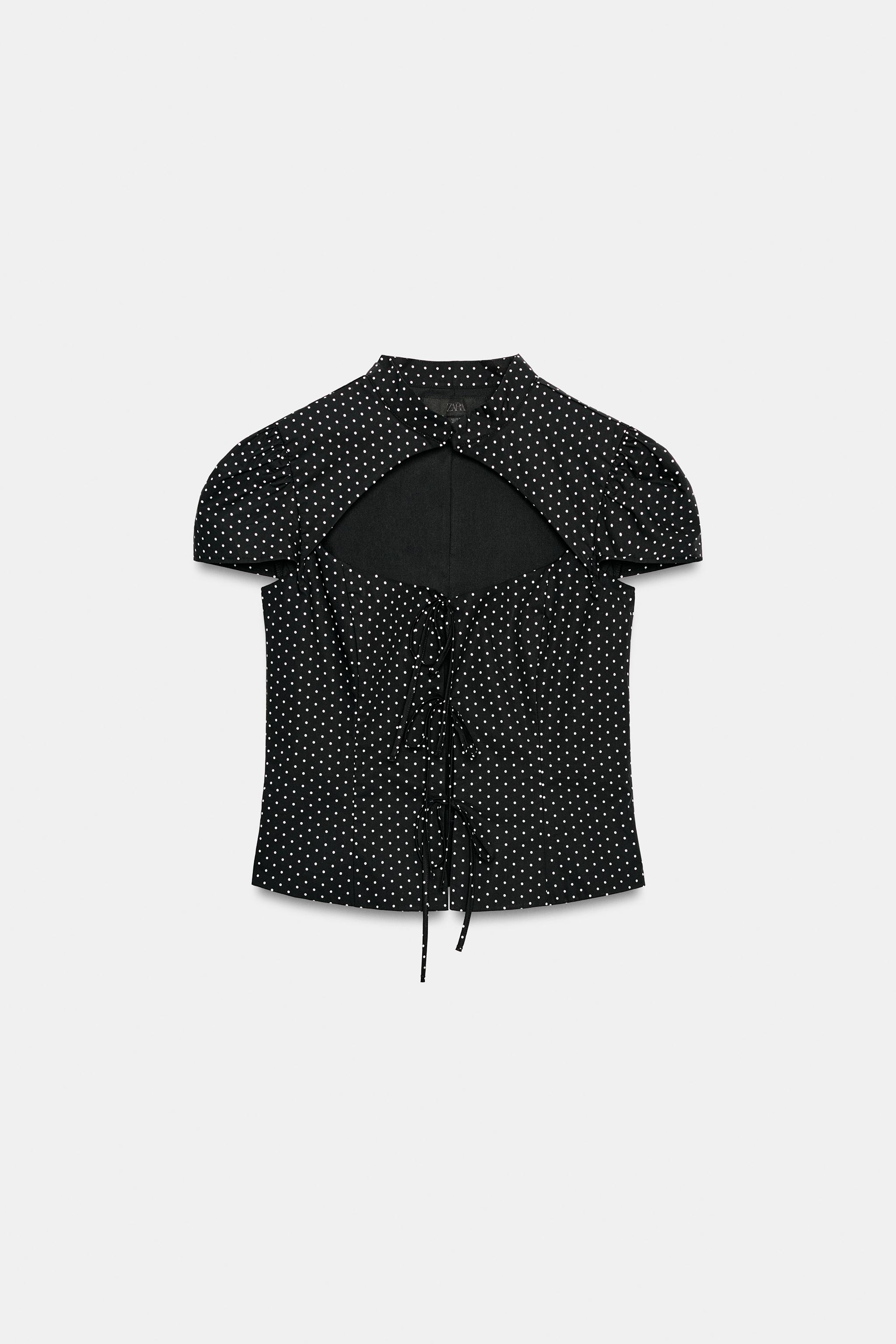 Женские рубашки Zara POLKA DOT POPLIN SHIRT WITH TIE OPENING — фото 5