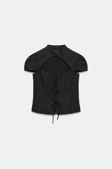 CHEMISE EN POPELINE À OUVERTURE ET NŒUDS À POIS - Noir / Blanc de Zara - Image 4