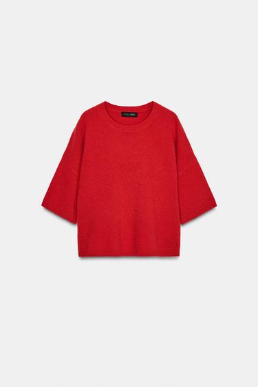 JERSEY 100% LANA OVERSIZE MANGA CORTA - Rojo de Zara - Imagen 0