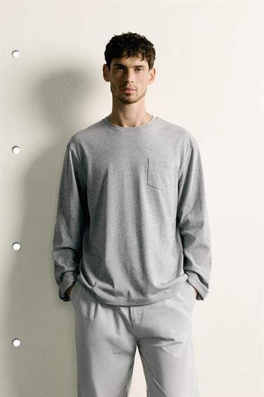 REGULAR FIT LONG SLEEVE T-SHIRT - Grey marl by Zara