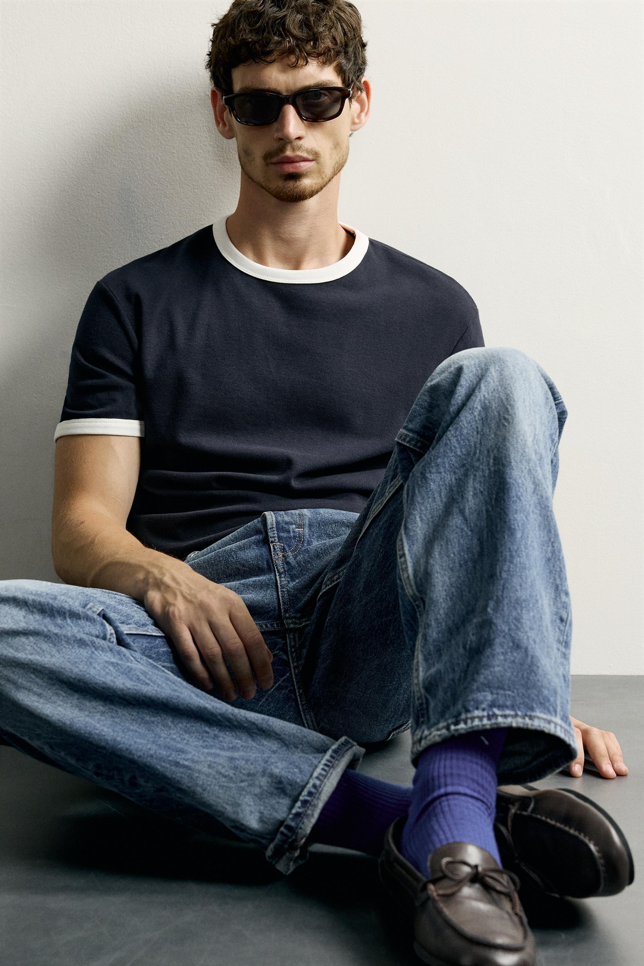Zara KONTRAST FİTİLLİ BASIC T-SHIRT görsel 8