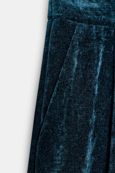 VELVET WIDE-LEG TROUSERS - Duck green by Zara - Image 7